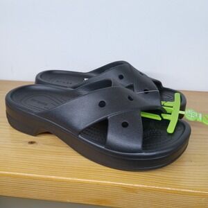 Crocs Women's Cross Strap Slides Sandals Black Comfort Slip On Women's Size 6